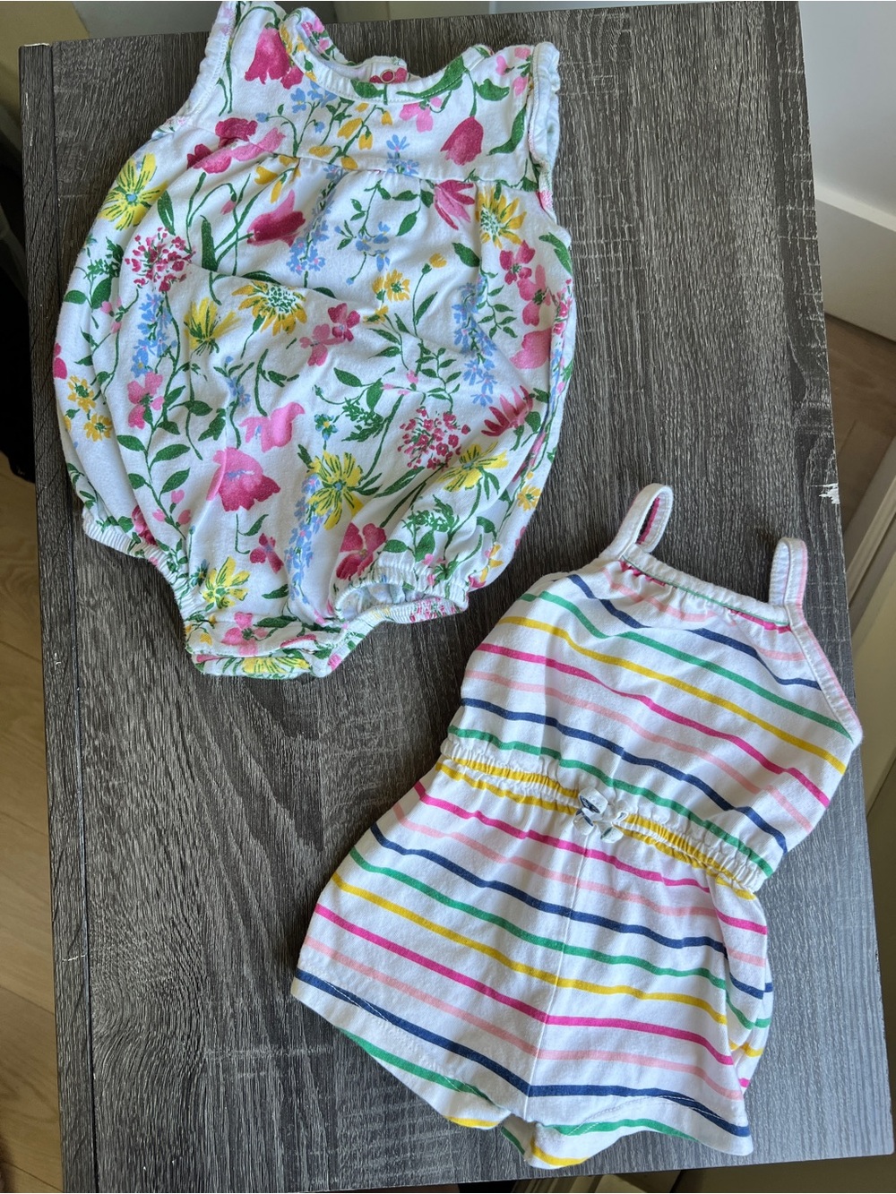 Old Navy 3-6M Summer Romper Bundle Floral Bubble Romper & Rainbow Stripe Romper